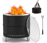Foyer sans fumée - Brasero portable - 50 cm - Acier inoxydable - Grille de cuisson - 3 pieds pliables - Sac de transport - Noir