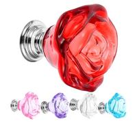 FOYTOKI 5 Pièces Bouton de Meuble Rose en Verre, Poignée Décorative Chic | Alliage D’aluminium, Prise Confortable, Retrait Facile, Rénovation Maison, Salon, Bibliothèque ou Coiffeuse, Style Moderne