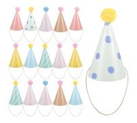 FOYTOKI Chapeaux de fête en papier - Ensemble de 16 cônes avec pompons pour anniversaires et événements festifs, adaptés aux enfants et peluches