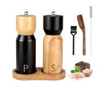 Foyucool Moulin Épice Bois Set de 2 Avec Cuillère, 6 Pouces Noir & Naturel