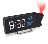 Foyucool Réveil à Projection sur Secteur, Horloge Numérique de Chevet (Sauvegarde par Piles), Projecteur 180° Plafond Mur, Port USB, Date et Température, pour Gros Dormeurs