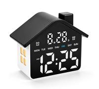 Foyucool Réveil Digital Forme Maison pour Chambre, Noir Classique | Horloge de Chevet LED sur Secteur avec Batterie de Secours, Veilleuse, Double Alarme, 5 Luminosités & Commande Sonore