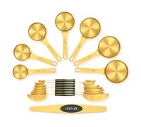 Foyucool Tasses et Cuillères à Mesurer, Lot de 15 Pièces, Or | Kit Complet: 7 Cuillères à Mesurer Magnétiques à Double Face, 7 Tasses à Mesurer, 1 Levier, pour la Pâtisserie et la Cuisson
