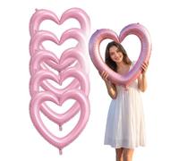 FPIJMG Ballon Aluminium Cœur Rose, Lot de 5 Unités, Membrane Helio-Stable Anti-Fuites, Déco Fête Premium pour Selfie Photo, Anniversaire ou Fiançailles
