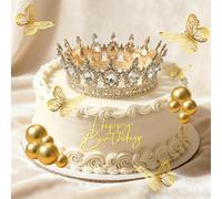 FQIQIANLIC 37pcs Décoration Gateau Anniversaire avec Couronne Princesse Dorée - Deco Gateau Joyeux Anniversaire pour Filles - Happy Birthday Cake Decoration avec Perles Décoratives
