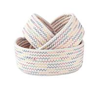 FQQWEE Lot de 3 petits paniers de rangement en corde de coton tissés blancs pour bureau, décoration ronde, paniers en corde de coton, plateaux pour entrée, bijoux, jouets, clés