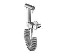 FQYEP Ensemble De Douchette De Bidet À Montage Mural En Laiton Chromé | Kit Douchette WC Complet Double Sortie avec Tuyau Adapté À L'Hygiène Personnelle et Au Nettoyage Des Animaux Domestiques