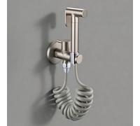 FQYEP ensemble De Pulvérisation pour Toilettes en Laiton Douchette WC G1/2" | Pulvérisateur De Bidet Mural avec Valve D'Angle et Tuyau Adapté Au Rinçage Des Couches et Les Serpillères,Nickel Brossé