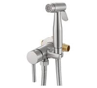 FQYEP Kit Douchette WC Mitigeur Mural D'Eau Chaude Et Froide Pulvérisateur De Bidet À Main En Laiton Double Mode,Brossé