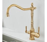 FQYEP Mitigeur Cuisiner a 3 Voies Rétro avec Sortie Eau Filtrée Robinet de Cuisine avec Bec a 2 Sorties Rotation 360 ° Robinet D'évier de Cuisine 3 en 1 Antique