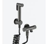 FQYEP Pulvérisateur De WC Gris Pistolet Douchette Toilette WC Kit Complet Mural En Laiton G1/2 avec Valve D'Angle À Double Sortie Et Clapet Anti-Retour pour Salle De Bain