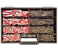 Frackmann Jeu de vis, avec chevilles DuoPower, 280 pièces dans un coffret de rangement, 6 embouts Torx, tailles 5 x 25 à 10 x 50 mm, kit de fixation professionnel pour bricolage, béton, pierre et