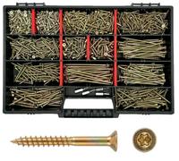 FRACKMANN Lot de 1000 vis à bois et à panneaux d'aggloméré 3 x 12 à 4,5 x 80 mm avec 4 embouts TX et mallette d'assortiment, qualité professionnelle