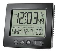 Frahou Radio-réveil numérique avec 2 heures d'alarme, thermomètre, télécommande radio, fonction snooze de 5 minutes, fuseaux horaires réglables.