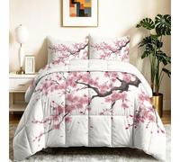 Frais Nature Réversible Couette, Rose Brun Edredon Lit Imprimée Couettes, Fleurs Fleurs De Cerisier Couettes Matelassée pour Enfants Adultes, 135 x 200 cm Couette sans Housse avec 2 Taies d'oreiller