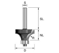 Fraise à arrondir BRÜCK HW avec roulement à billes, type 300 Z2, D = 28,6 mm, NL = 12,7 mm, S = 8 x 32 mm, R = 8 mm | 3000803