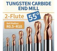 Fraise à bout sphérique en carbure de tungstène pour routeur CNC, outil de fraisage R0.5 6mm 8mm 10mm HRC 55 2 flûtes