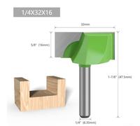 Fraise à Fond Plat Carbure, Queue 6.35mm, pour bois Dur Fraise(32×16mm) | pour bois Dur et MDF, Nettoyante, pour idéal Ébénistes, Corps Acier Trempé, Queue 6.35mm