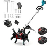 Fraise à gazon sans fil, moteur sans balais, lames en manganèse renforcées | Profondeur de travail de 24 cm et largeur de travail de 23 cm, poignée réglable, affichage numérique, 2 batteries de 4,5 Ah