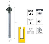 Fraise à Lamer Longue HSS Co 5% ALUNIT DIN 335 C - Métaux, s 90° D. 25 x Lt. 118 x d. 3.8 x Q. 10 mm x Z3 - Diamwood