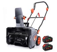 Fraise à neige électrique sans fil avec 2×20V 4Ah batteries, largeur de travail 46cm, projection de neige 6m, IPX4, angle d'éjection réglable, poignée ergonomique