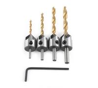 Fraise Bois Mèche à Bois Foret Conique HSS Acier à Haute Vitesse à Bois Aésoir Chanfreinage (4pcs, 3-6mm) Avec Clé Hexagonale