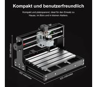 Fraise CNC 3018S - Machine de gravure CNC 3 axes - Contrôle GRBL - Interrupteur d'arrêt d'urgence - Zone de travail : 300 x 180 x 45 mm - Pour bois et acrylique