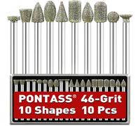 Fraise Diamant, Lot de 10 Fraises Diamantées, 46 Grains Embout Diamant Tige 3mm Compatible avec Dremel pour Sculpture Gravure Meulage Polissage de Pierre, Roche, Verre, Céramique Et Verre