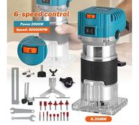 Fraise électrique pour bois - Défonceuse 2000W - Mandrin de 6,35 mm - Réglage sur 6 positions - 30000 tr/min - Pour gravure, fraisage et découpe du bois