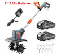 Fraise rotative à batterie - Cultivateur électrique - 360 tours par minute - 2 batteries lithium-ion de 2,0 Ah - Lames en acier - Prise européenne