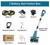 Fraise rotative électrique pour jardin - Cultivateur à batterie - Largeur de travail de 22 cm - Moteur sans balais - Poignée pliable - Coffret comprenant 2 batteries de 18V