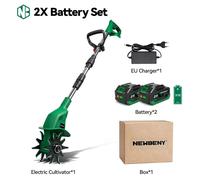 Fraise rotative électrique pour jardin - Cultivateur et scarificateur sans fil - 1600 W - Système de batterie 21 V - 800 tr/min - Coffret comprenant 2 batteries