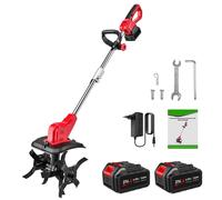 Fraise rotative électrique pour le sol - Cultivateur de jardin - Désherbeur - Motoculteur à batterie - Outil de travail du sol polyvalent - Livré avec 2 batteries