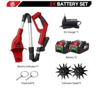Fraise rotative électrique pour le sol - Cultivateur sans balais - 1600 W - Fonctionnement sur batterie - Pliable - 2 batteries - Pour ameublir le sol