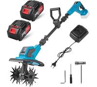 Fraise rotative électrique sans fil pour le jardin, 360 tours par minute, alimentée par batterie 21 V avec 2 batteries de 4,0 Ah, profondeur de travail de 17 cm et largeur de travail de 23 cm, poignée
