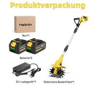 Fraise rotative électrique sans fil pour le sol - Cultivateur de jardin 18V - 1600W - 1000 tr/min - Profondeur de travail de 16 cm / Largeur de 22 cm - 2 batteries de 3,0 Ah incluses
