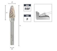 Fraise Rotative HM Tige Cylindrique Forme Arc à Nez Arrondi - Aciers Spéciaux D. 12 x Lt. 70 x Lu. 25 x Q. 6 mm - Diamwood