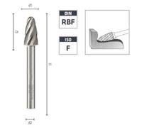 Fraise Rotative HM Tige Cylindrique Forme Arc à Nez Arrondi - Aluminium D. 16 x Lt. 75 x Lu. 30 x Q. 8 mm - Diamwood