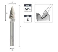 Fraise Rotative HM Tige Cylindrique Forme Arc à Pointe Effilée - Aciers, InoxD. 16 x Lt. 75 x Lu. 30 x Q. 6 mm - Diamwood