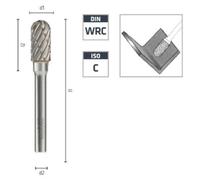 Fraise Rotative HM Tige Cylindrique Forme Boule - Aciers Spéciaux D. 12 x Lt. 70 x Lu. 25 x Q. 6 mm - Diamwood