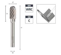 Fraise Rotative HM Tige Cylindrique Forme Boule - Inox D. 12 x Lt. 70 x Lu. 25 x Q. 6 mm - Diamwood