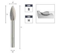 Fraise Rotative HM Tige Cylindrique Forme Flamme Croisée - Aciers D. 12 x Lt. 75 x Lu. 30 x Q. 6 mm - Diamwood