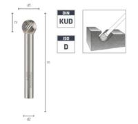 Fraise Rotative HM Tige Cylindrique Forme Sphérique - Aciers, Inox D. 20 x Lt. 63 x Lu. 18 x Q. 6 mm - Diamwood