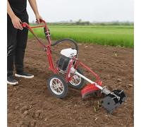 Fraise rotative pour jardin, essence, 63cc, moteur 4 temps de 4 chevaux, motobineuse à essence avec roues, profondeur de travail de 10 cm, démarrage par câble, 240 tr/min, fraise rotative pour le trav