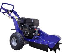 Fraiseuse de souches à essence T-Mech 15 ch - Fraiseuse de souches d'arbres, fraiseuse de racines, fraiseuse de jardin, fraiseuse de souches - Moteur 4 temps bleu, roues pneumatiques en acier, poignée
