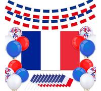 Francais Drapeau Bannière Guirlande Décorations Coupe du Monde 2026 12*France ballons 10*Petit Drapeau Décorations Coupe du Monde 2026 90x150cm