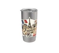France Paris Tour Eiffel Arc De Triomphe Vélo Vintage Gobelet isotherme en acier inoxydable double paroi