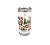 France Paris Tour Eiffel Arc De Triomphe Vélo Vintage Gobelet isotherme en acier inoxydable double paroi