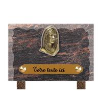 France Tombale Plaque funéraire personnalisée - Granit - assemblée en France - bords bruts bronze Vierge Marie - H 12 X L 18 cm - 1 texte