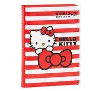Franco Cosimo Panini Hello Kitty Agenda daté 2026/2027, Agenda journalier avec couverture rigide, thème Hello Kitty, rouge et blanc à rayures